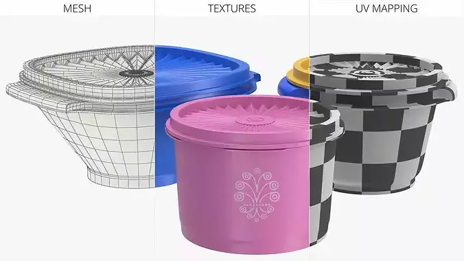 Retro Food Container with Starburst Lid 3D model 6