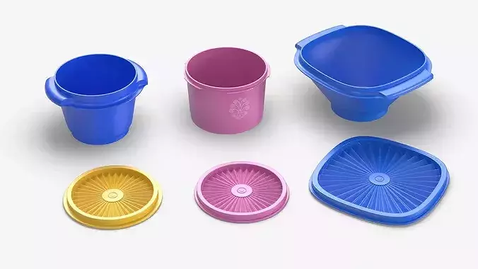 Retro Food Container with Starburst Lid 3D model 3