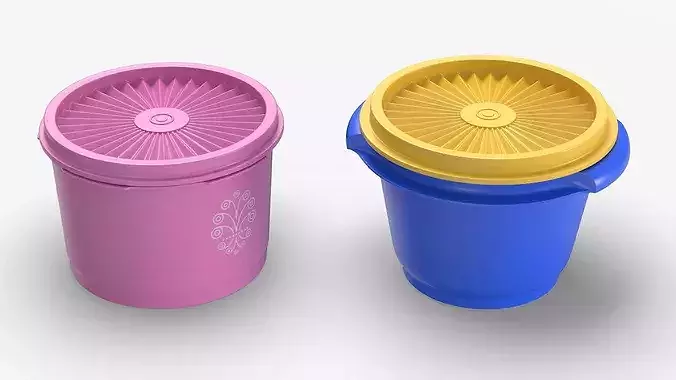 Retro Food Container with Starburst Lid 3D model 4