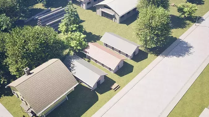 Aerial View of a Historic Harbor Town  Low-poly 3D model 4