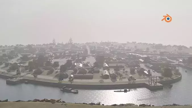 Aerial View of a Historic Harbor Town  Low-poly 3D model 6