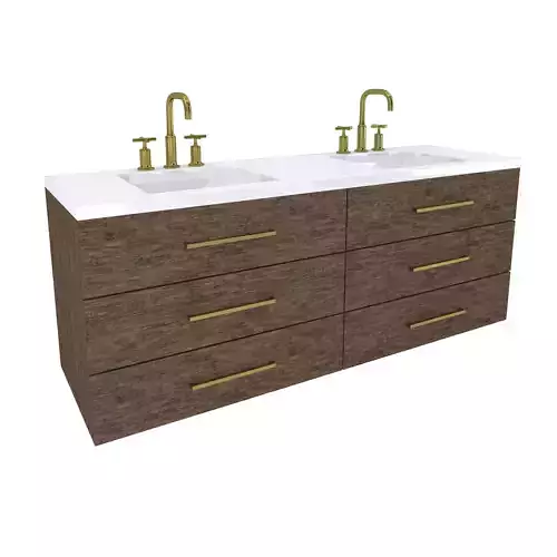 Vanity bathroom with two sinks and brass faucets