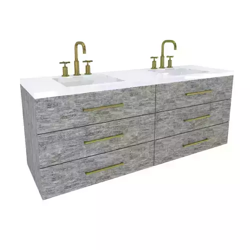 Vanity-007B bathroom vanity with two sinks and brass faucets