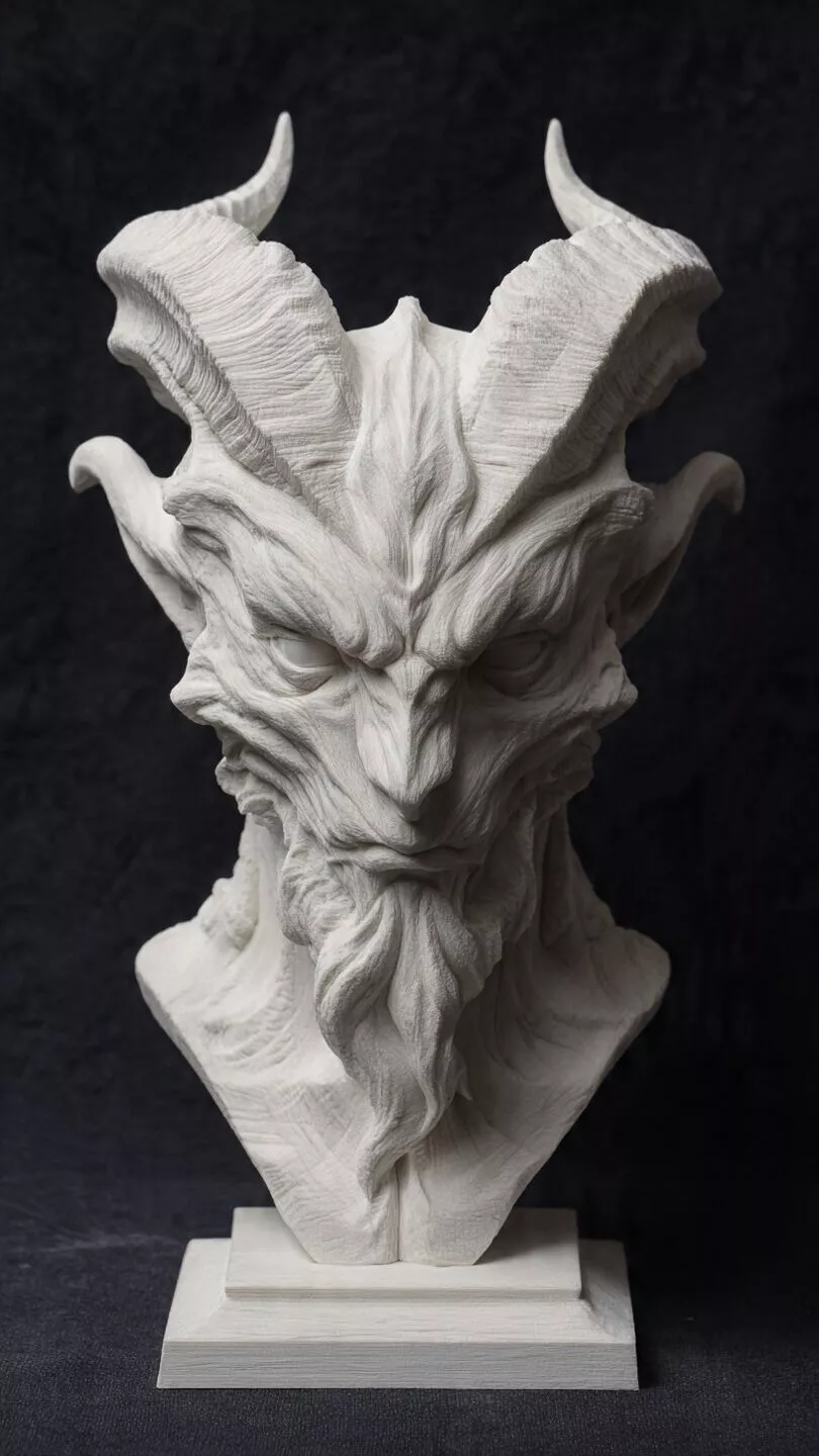 Demon Horned Creature Bust 3D Print Model 3D print model