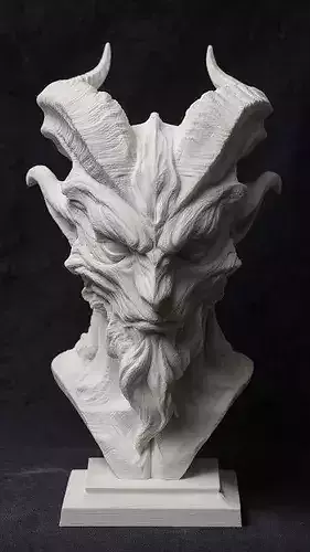 Demon Horned Creature Bust 3D Print Model