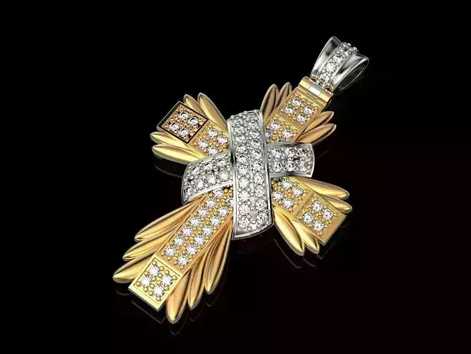 Cross gold and diamond pendant