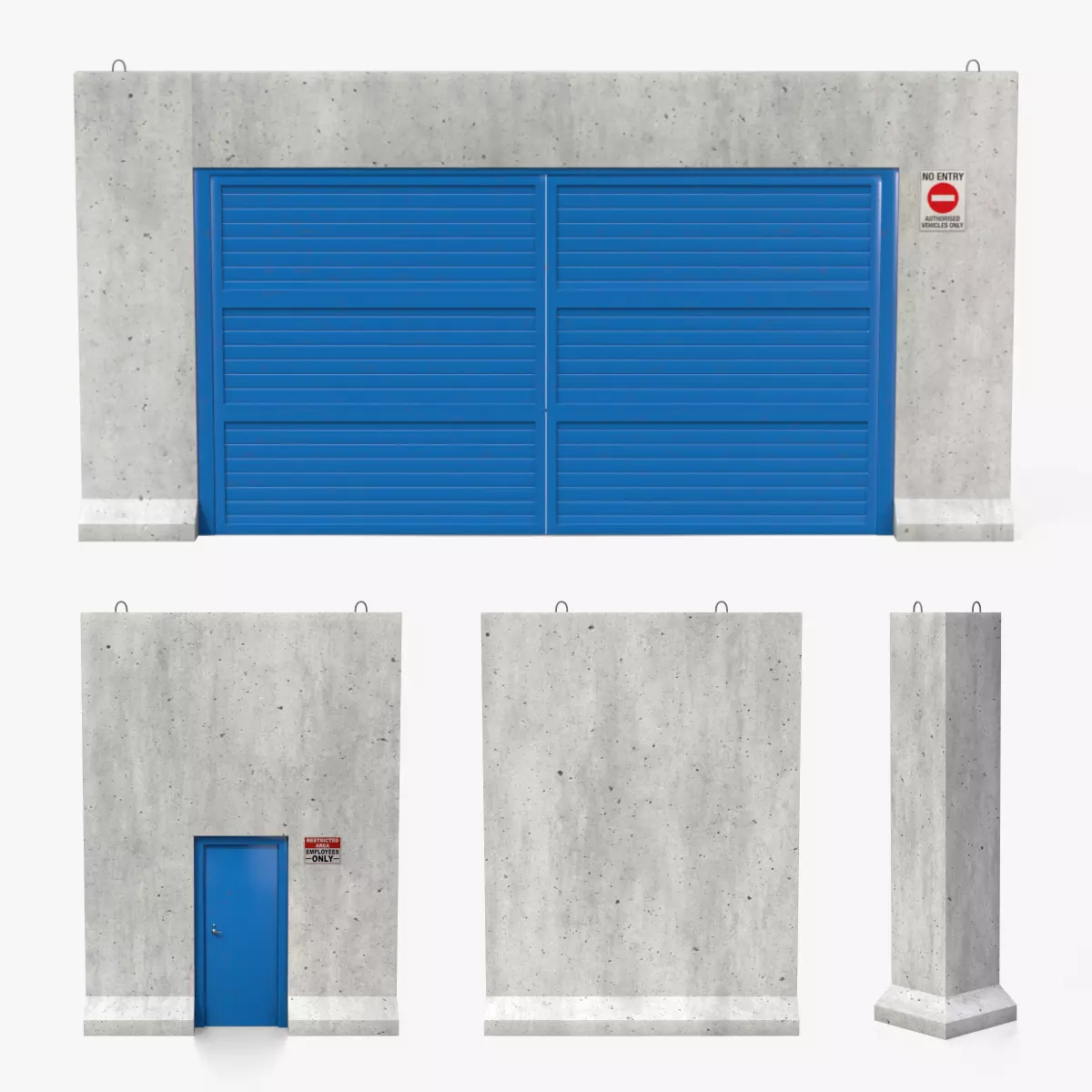 Modular Concrete Perimeter Wall Low-poly 3D model