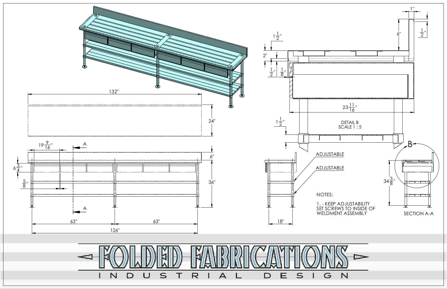 work table 6 drawer adjustable base pan and shelf 3D model_1