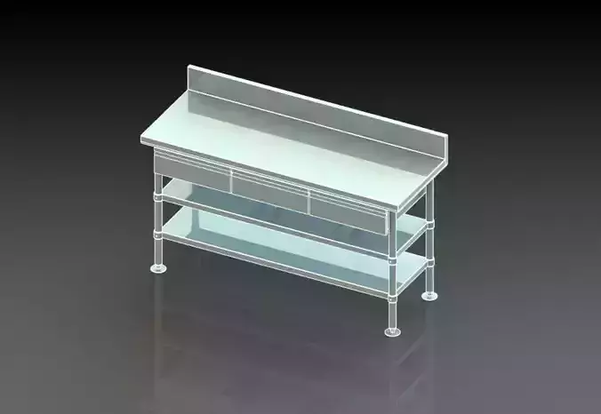 work table 3 drawer with splash adjustable base pan and shelf