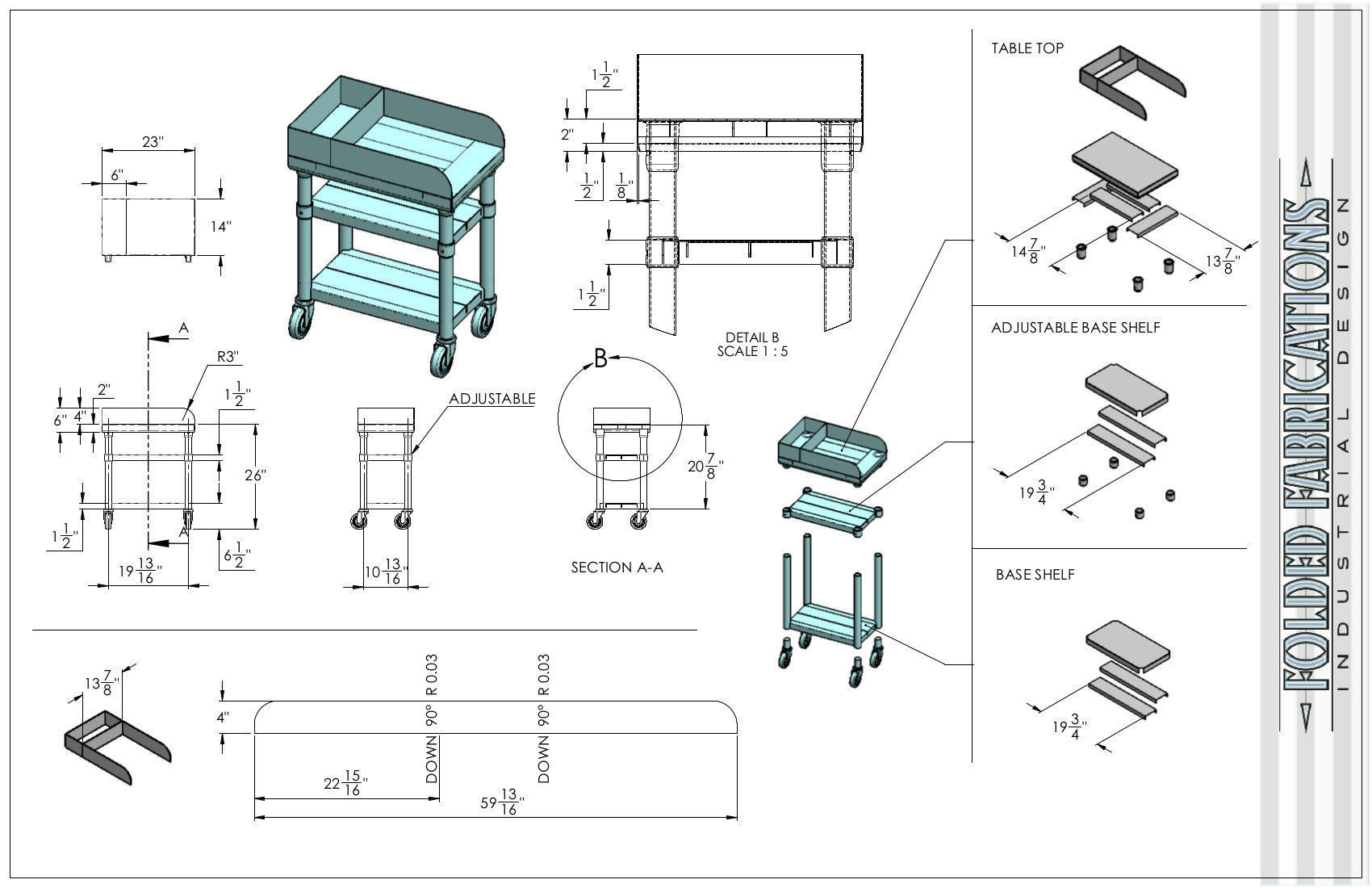 rolling cart mobile base pan divider splash castors 3D model_1