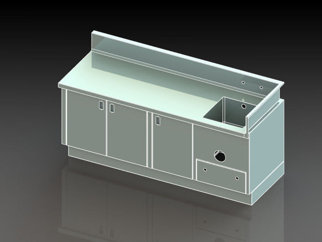 3 door cabinet with sink 90 degree splash utility hatch shelves 3D model