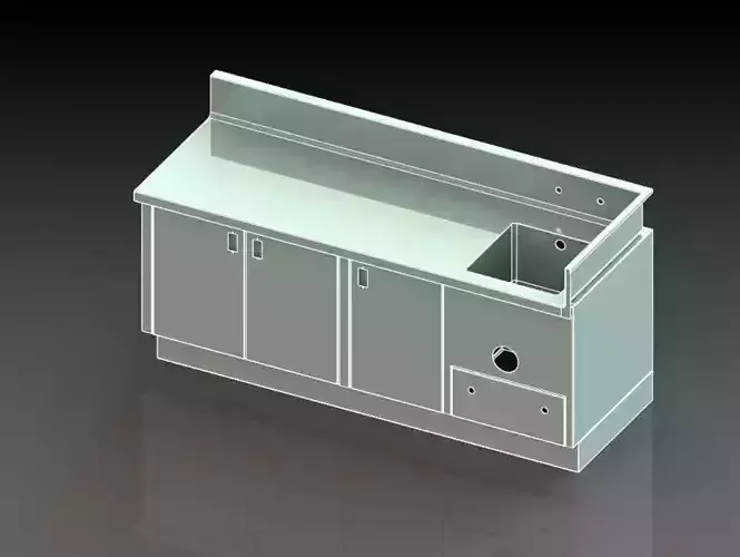 3 door cabinet with sink 90 degree splash utility hatch shelves