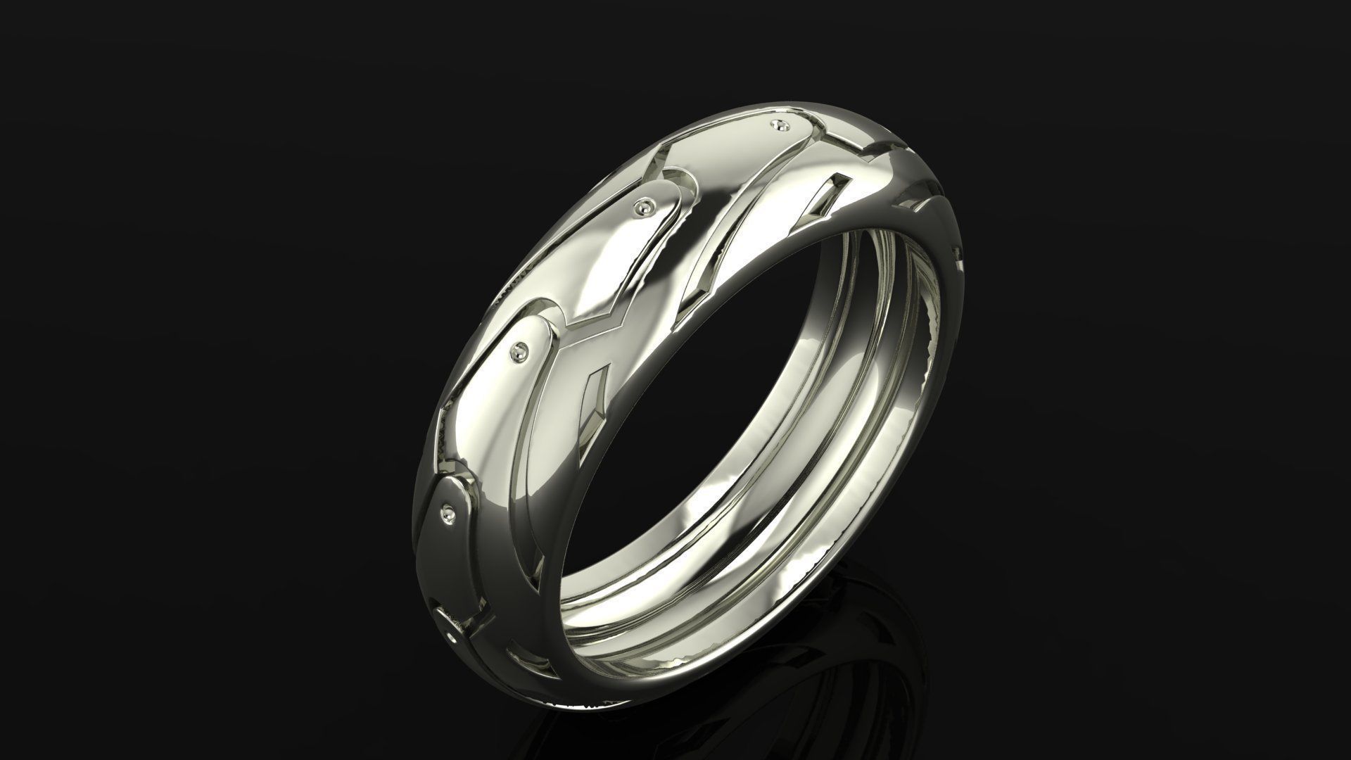 Ring silver with swirls 3D print model_1