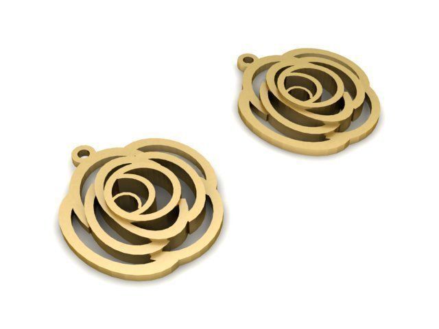 Earrings two gold plated rose charms 3D print model