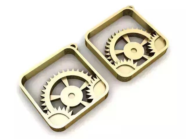 Earrings two gears in square shape