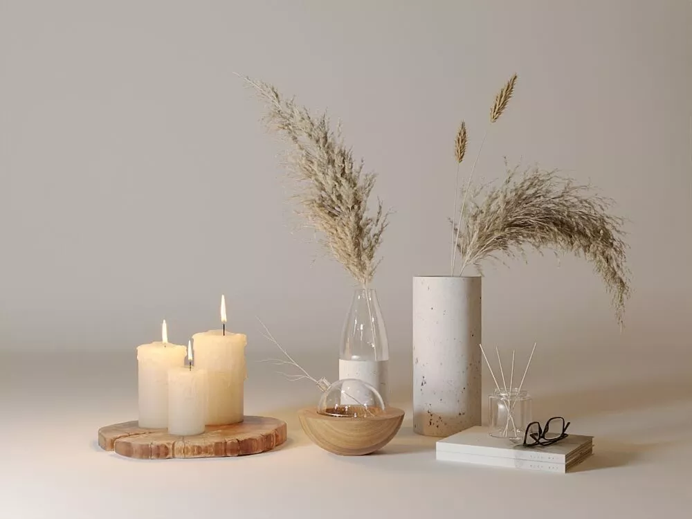 Wabi Sabi Interior Decor Props Vase Candle Plant 3D Models 3D model