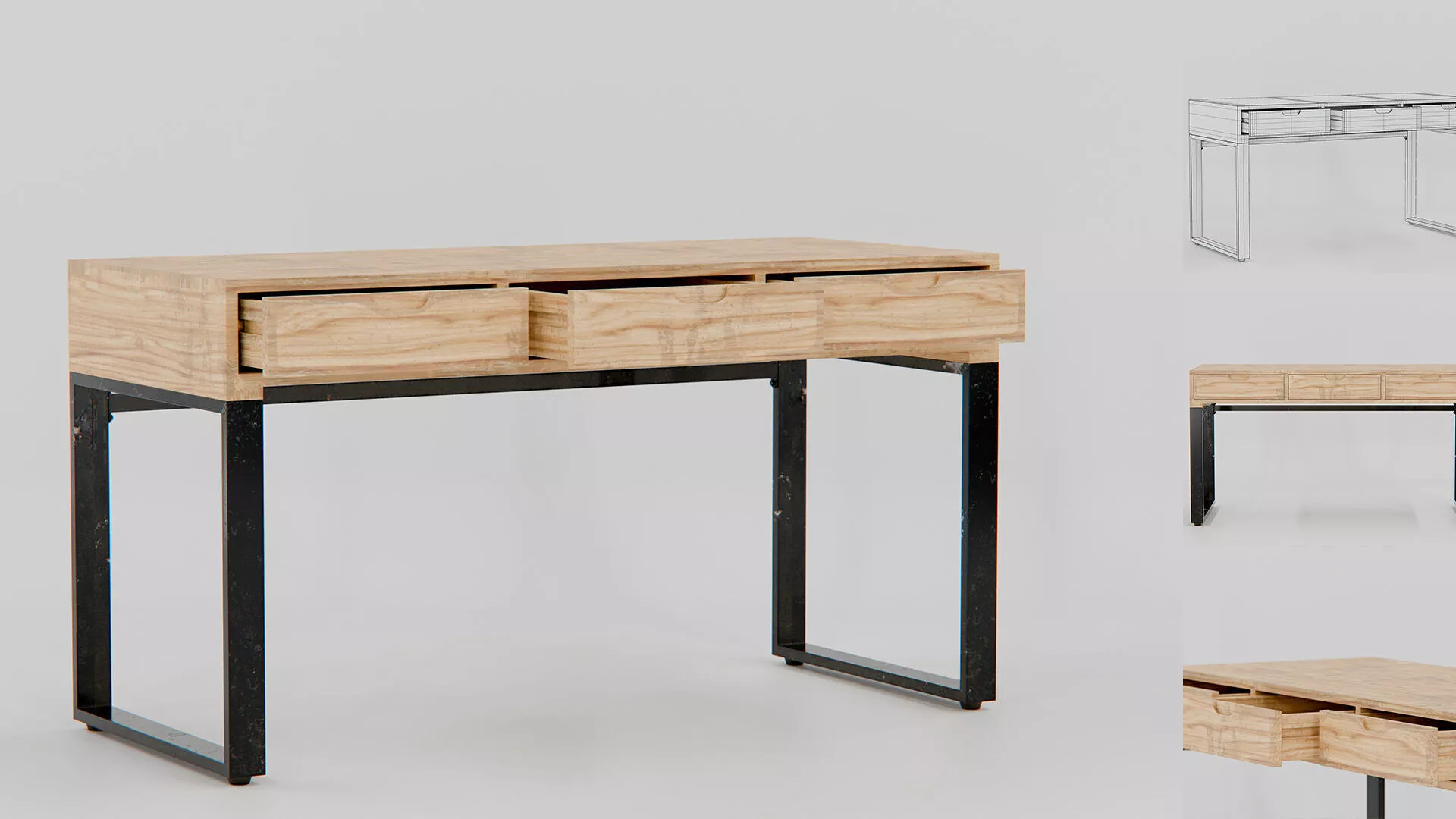 Oasis Industrial Wood Desk Low-poly 3D model