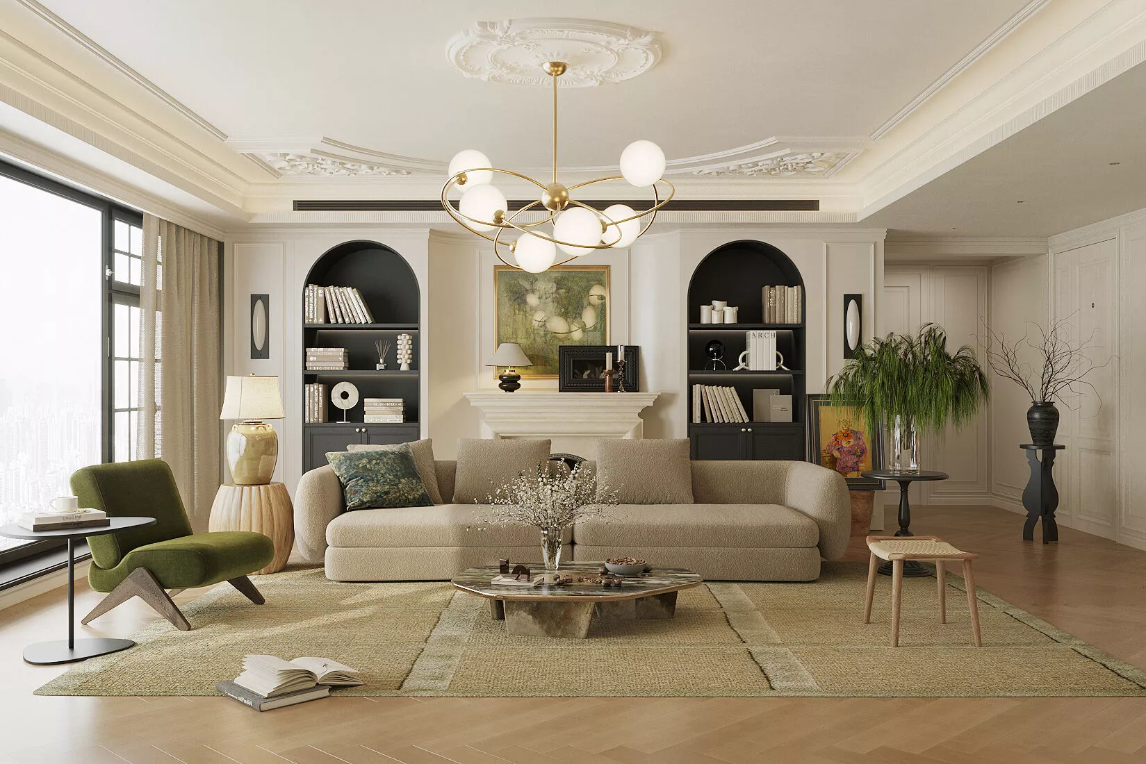 French retro style living American Country Living Room 3D model