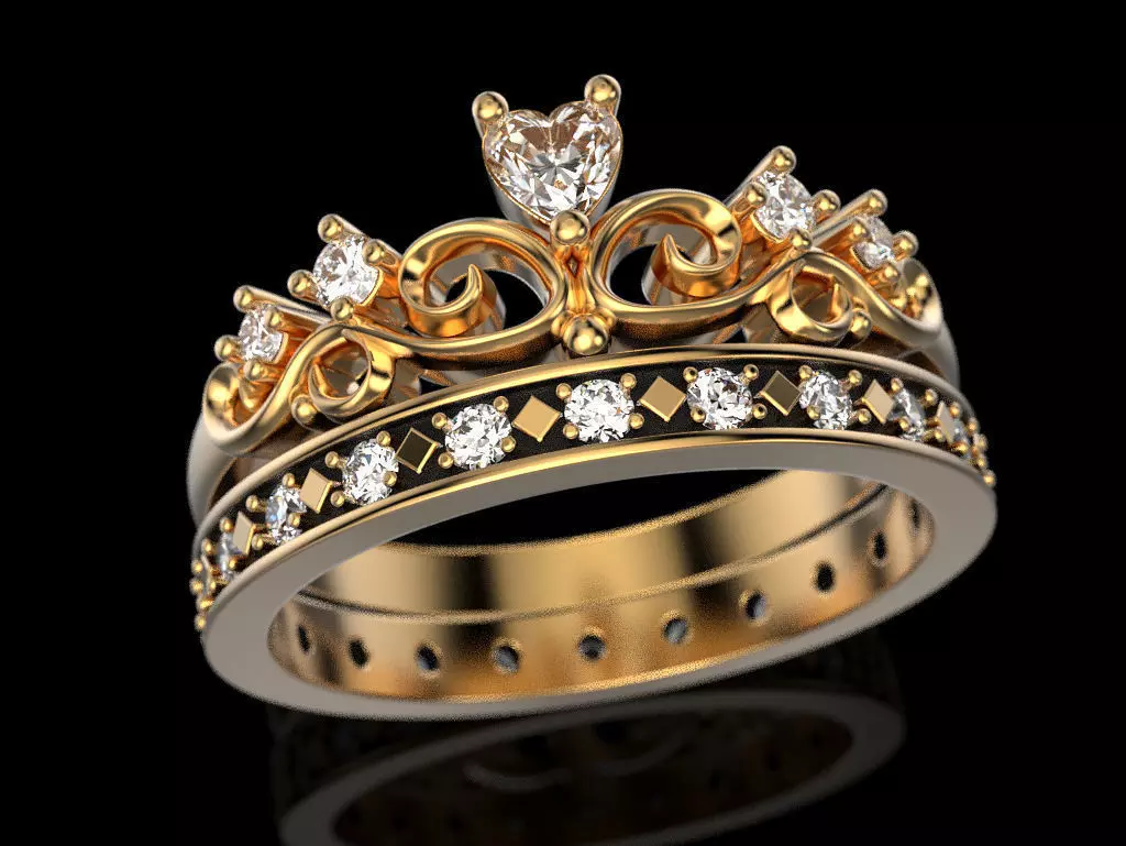 Crown ring 5 - many sizes 3D print model_0