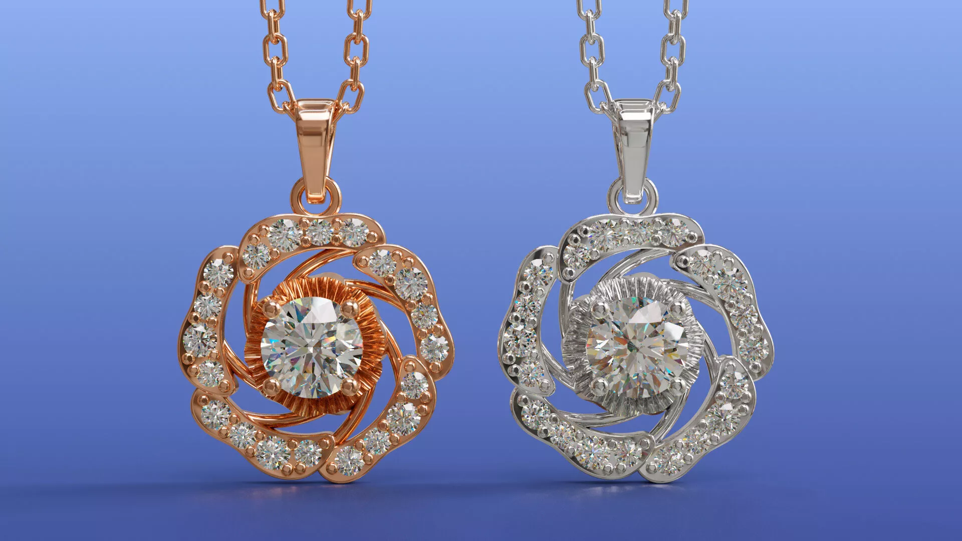 Rose Elements Pendant with Diamonds Floral Halo Design 3D print model
