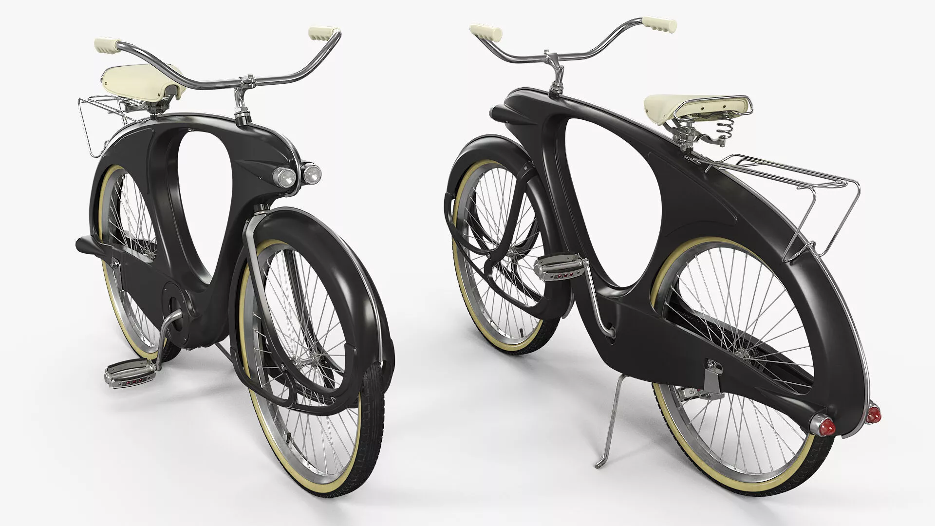 Vintage Futuristic Bike with Streamlined Frame Black Rigged 3D model