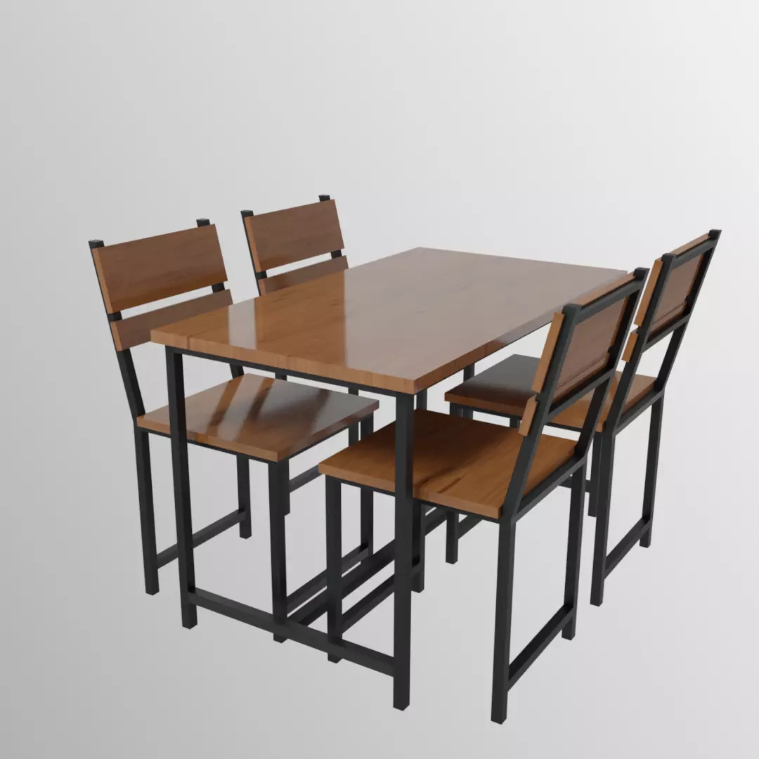Modern Coffee Shop Wooden Table and Chairs Set Low-poly 3D model