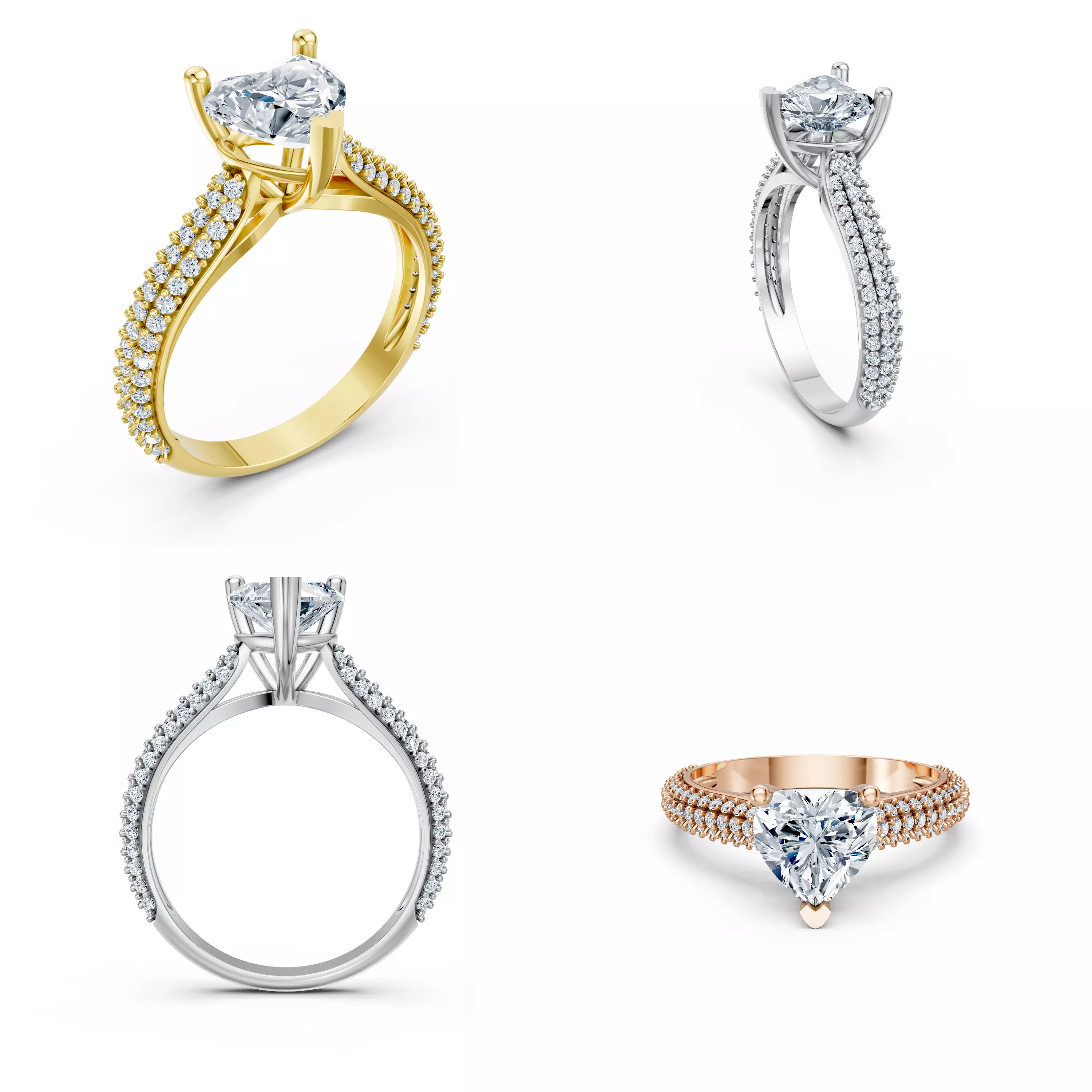 Heart Halo Engagement Ring CAD Model STL 3DM Jewelry Design 3D print model