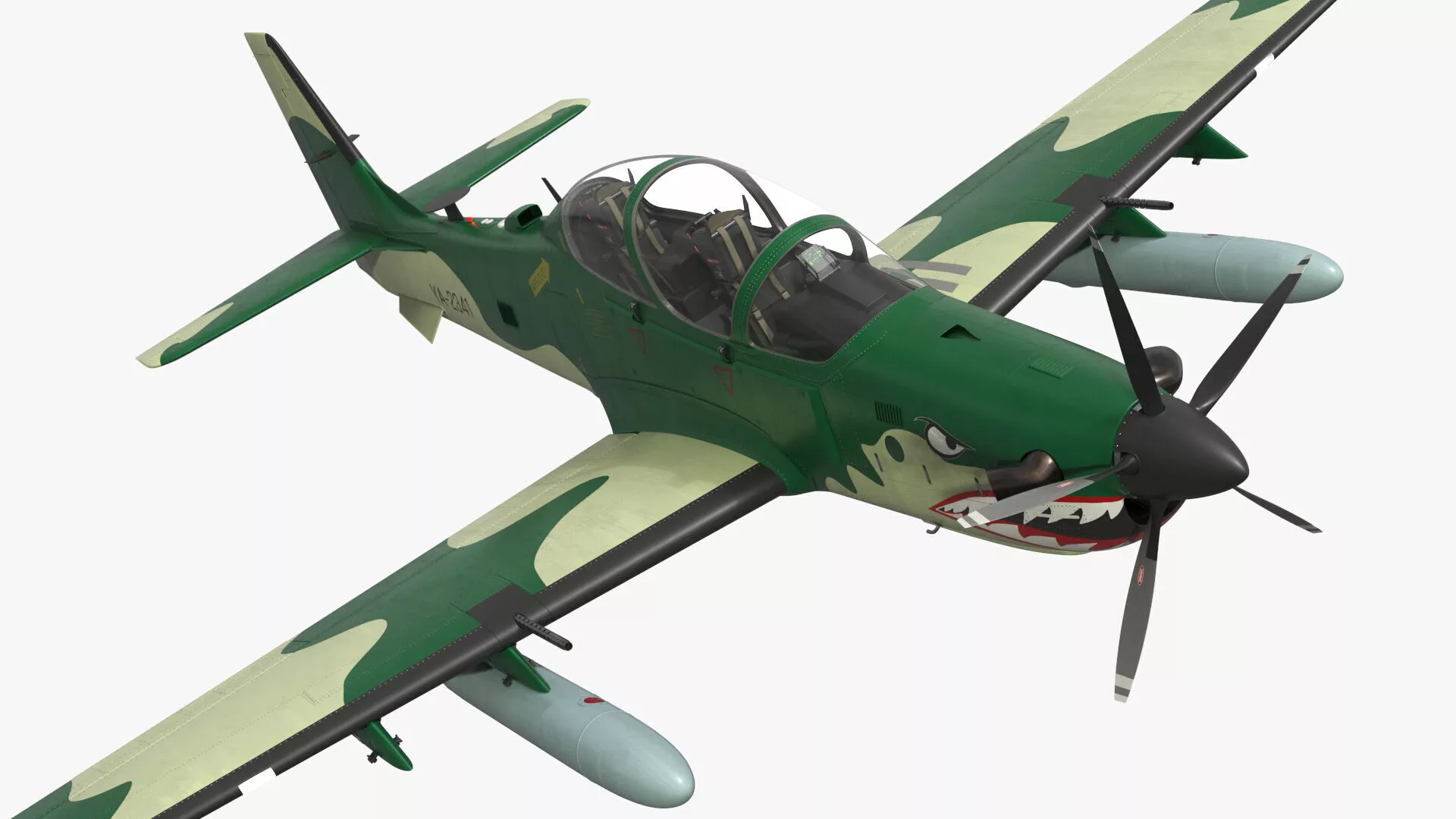 Super Tucano A-29 Plane Camo Green Rigged 3D model