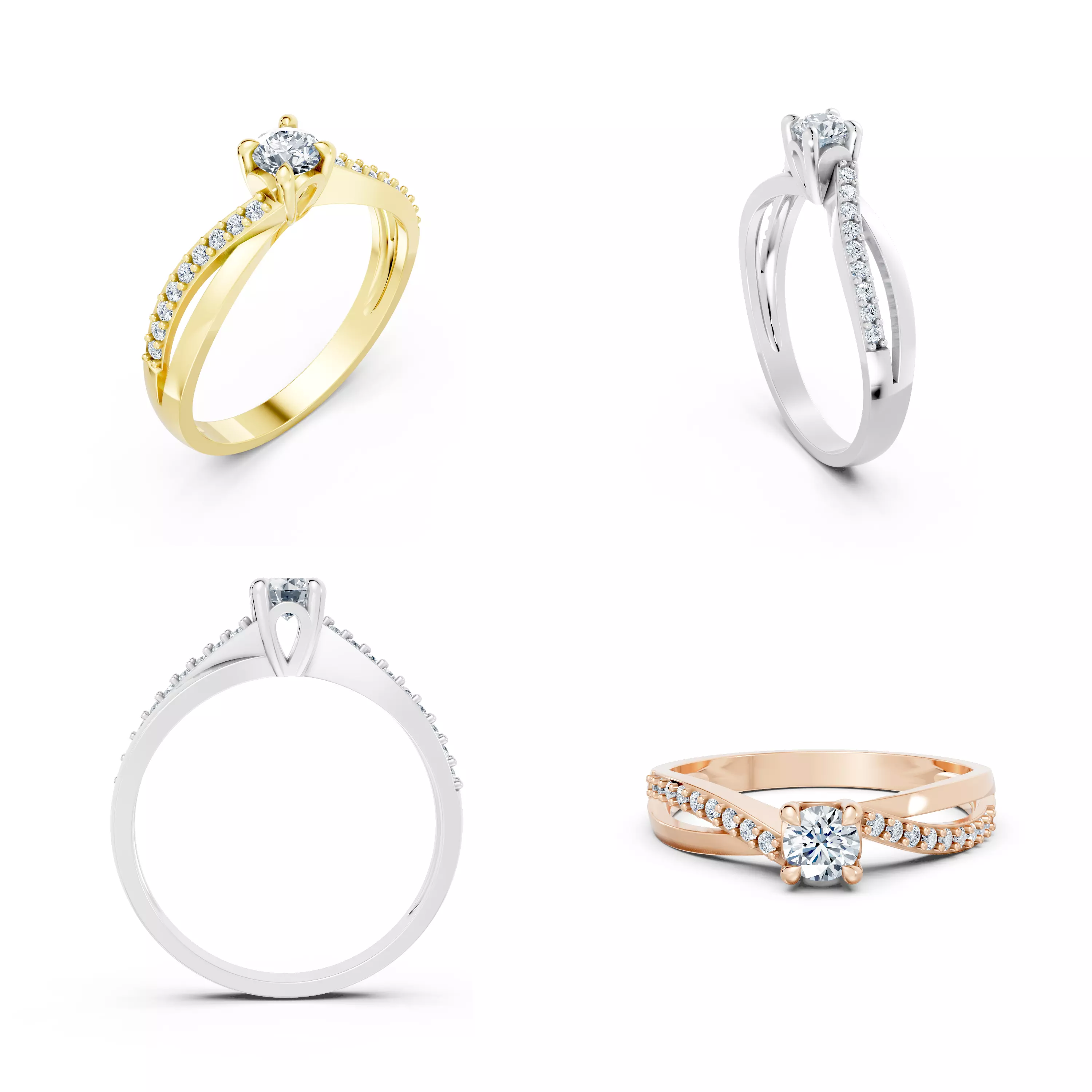 Twisted Diamond Ring CAD Model STL 3DM Jewelry Design Model 3D print model