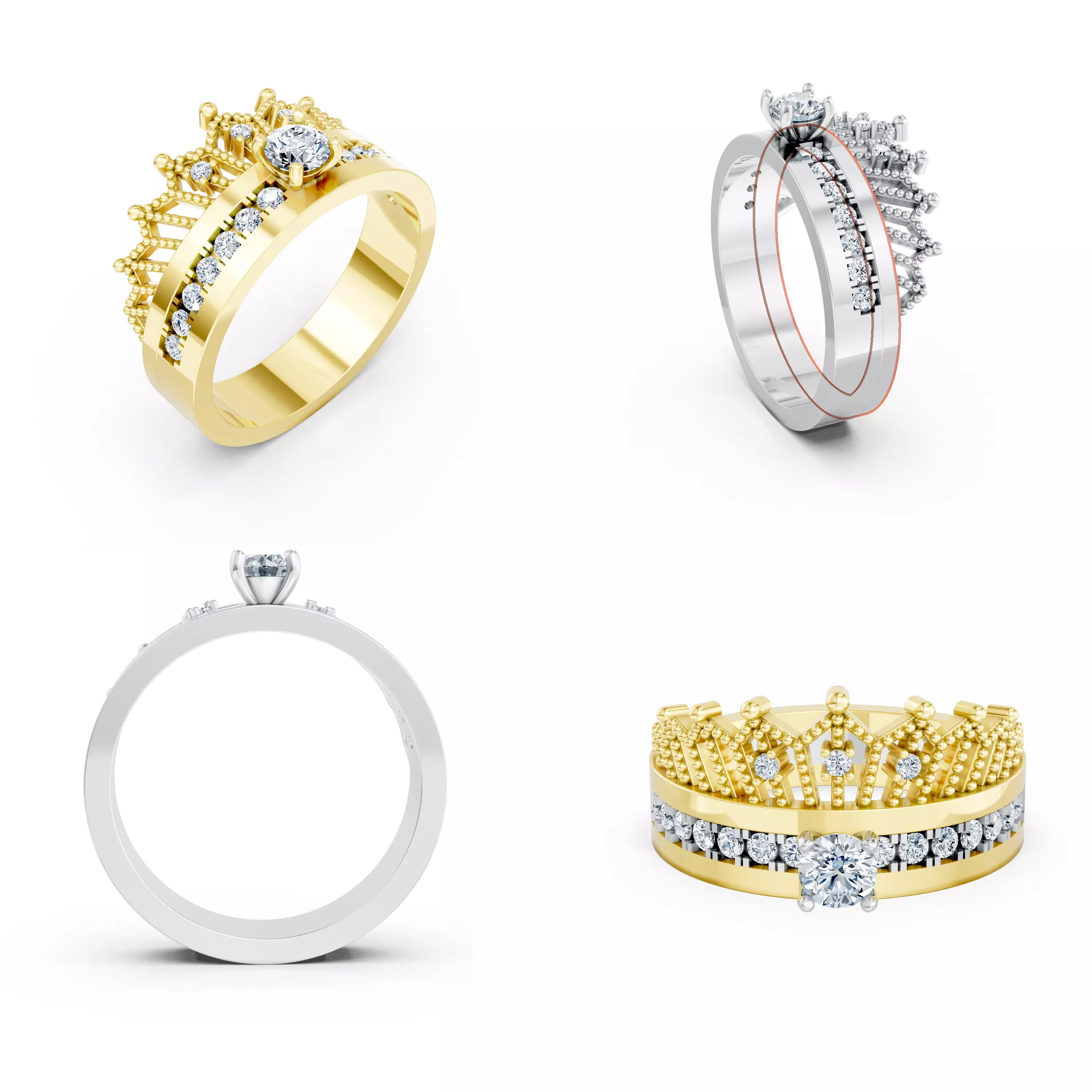 Royal Crown Diamond Ring CAD Model STL 3DM Jewelry Design 3D print model