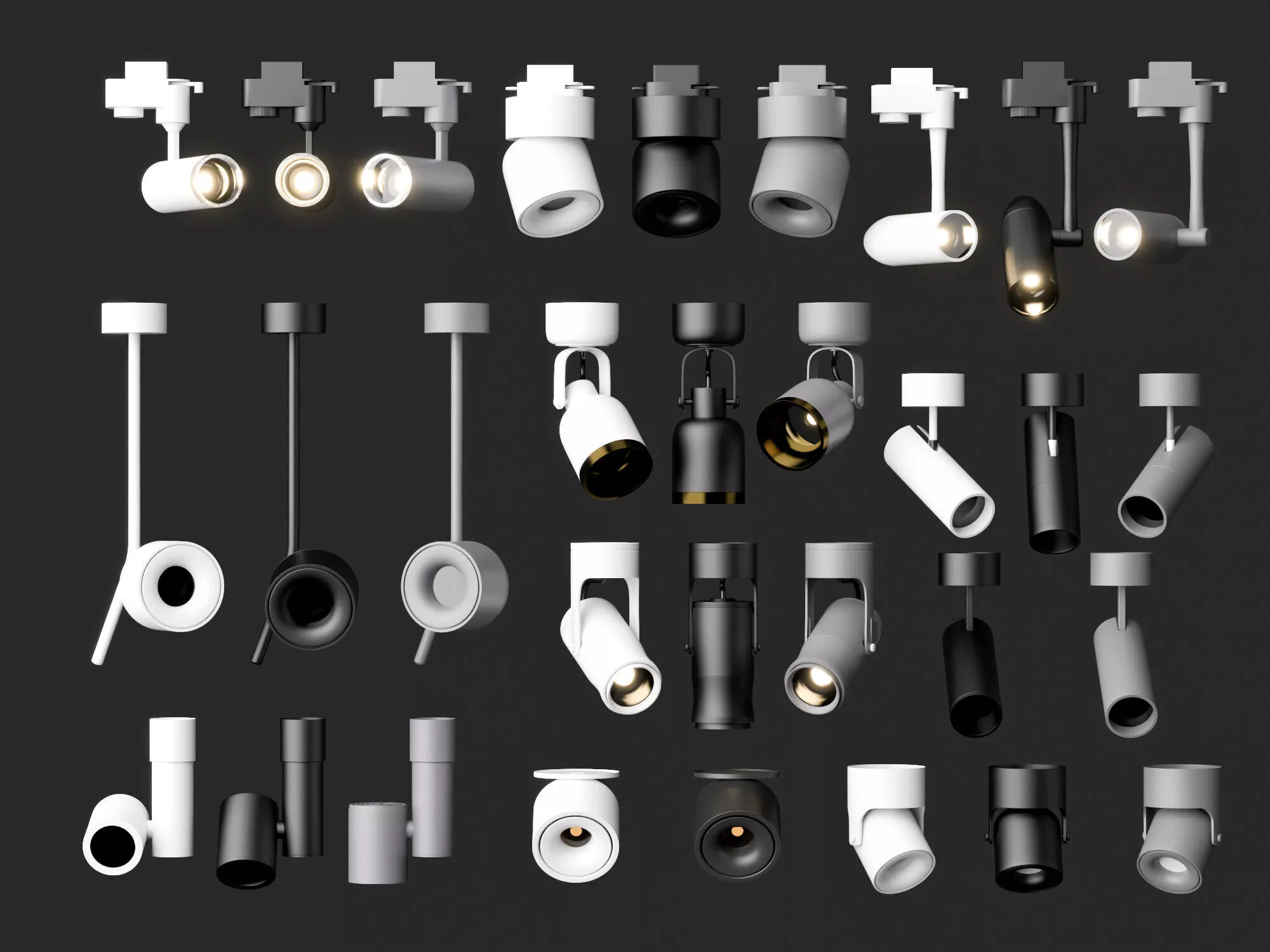 Modern Track Lighting Fixtures Collection Low-poly 3D model
