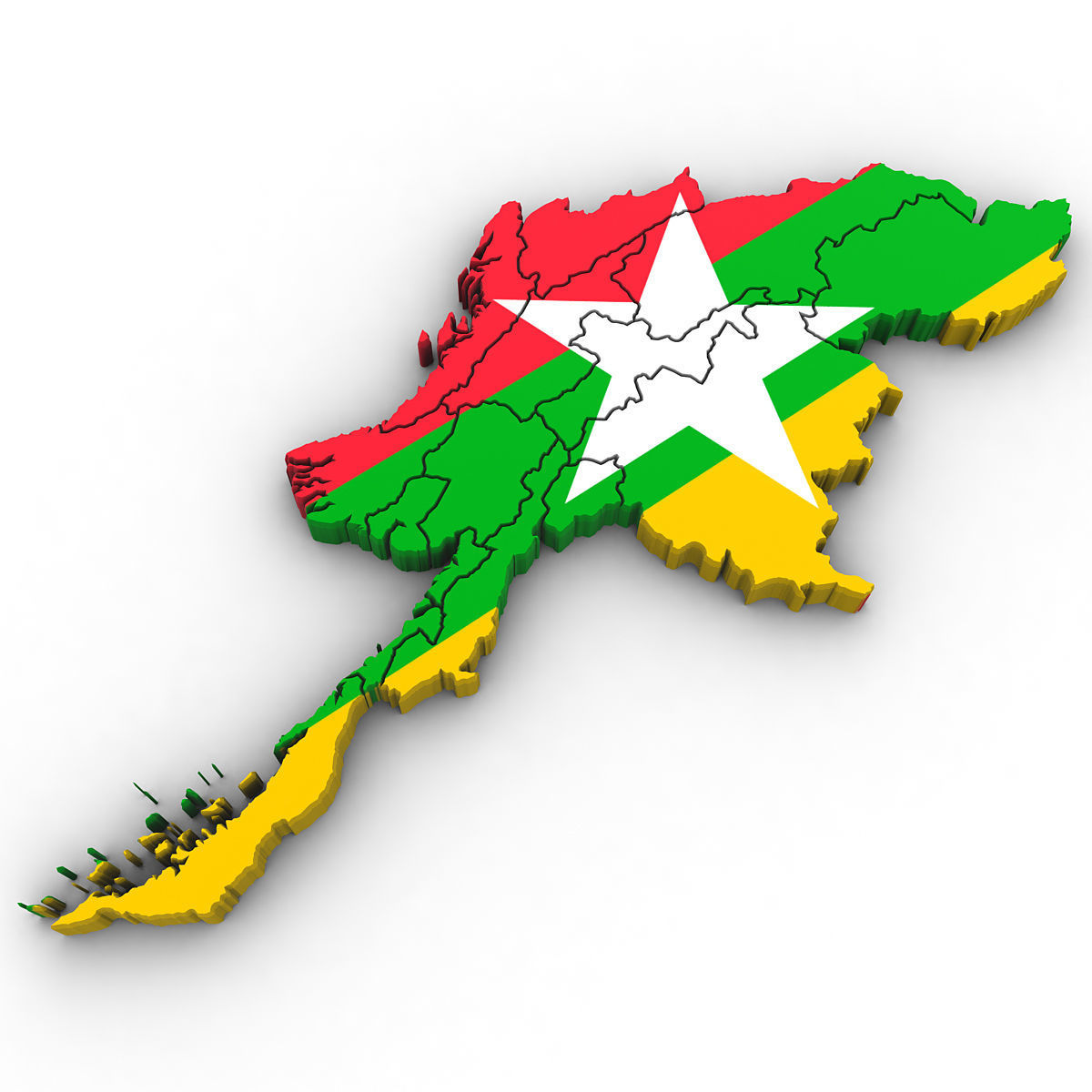 3d Political Map of Burma 3D model_2