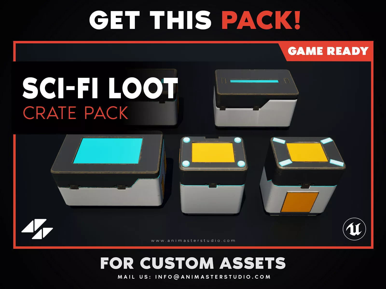 Sci-Fi Loot Crate Pack - Rigged and Animated Low-poly 3D model
