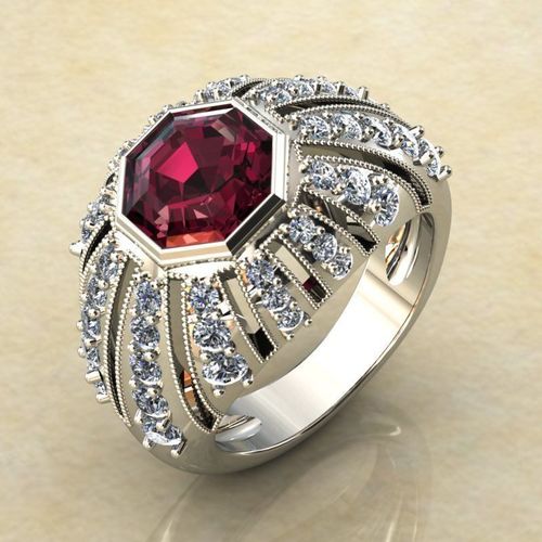Octagon Bezel-Set Gem 8x8 Dome Ring 0216 3D print model