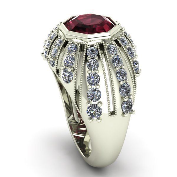 Octagon Bezel-Set Gem 8x8 Dome Ring 0216 3D print model_3