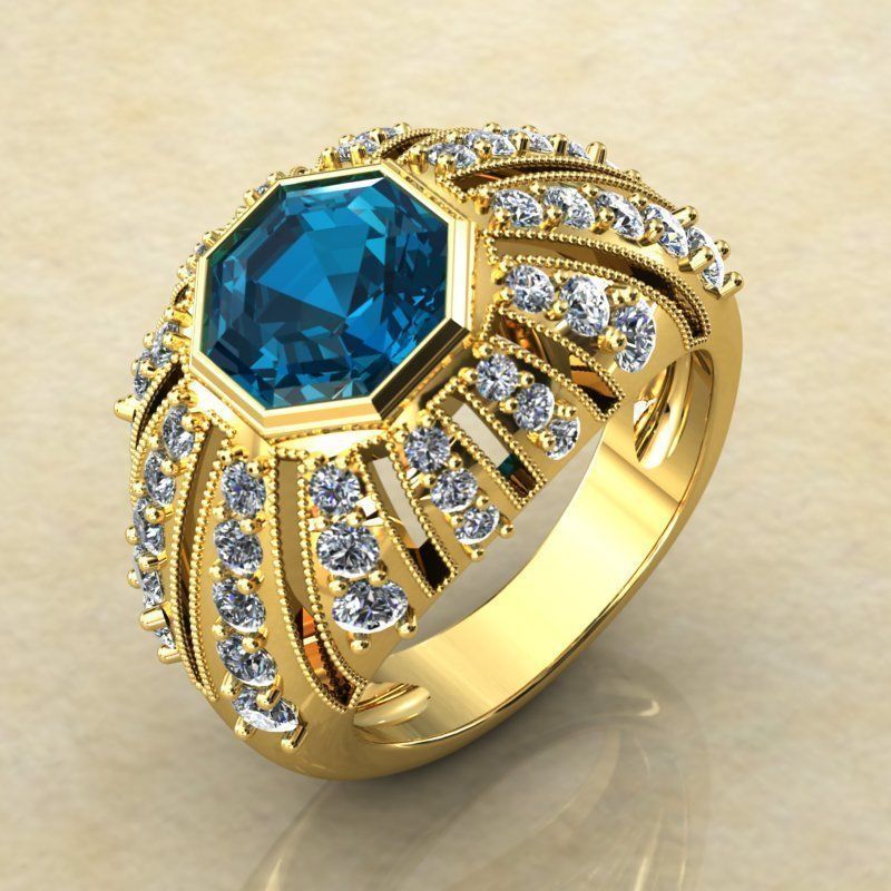 Octagon Bezel-Set Gem 8x8 Dome Ring 0216 3D print model_1