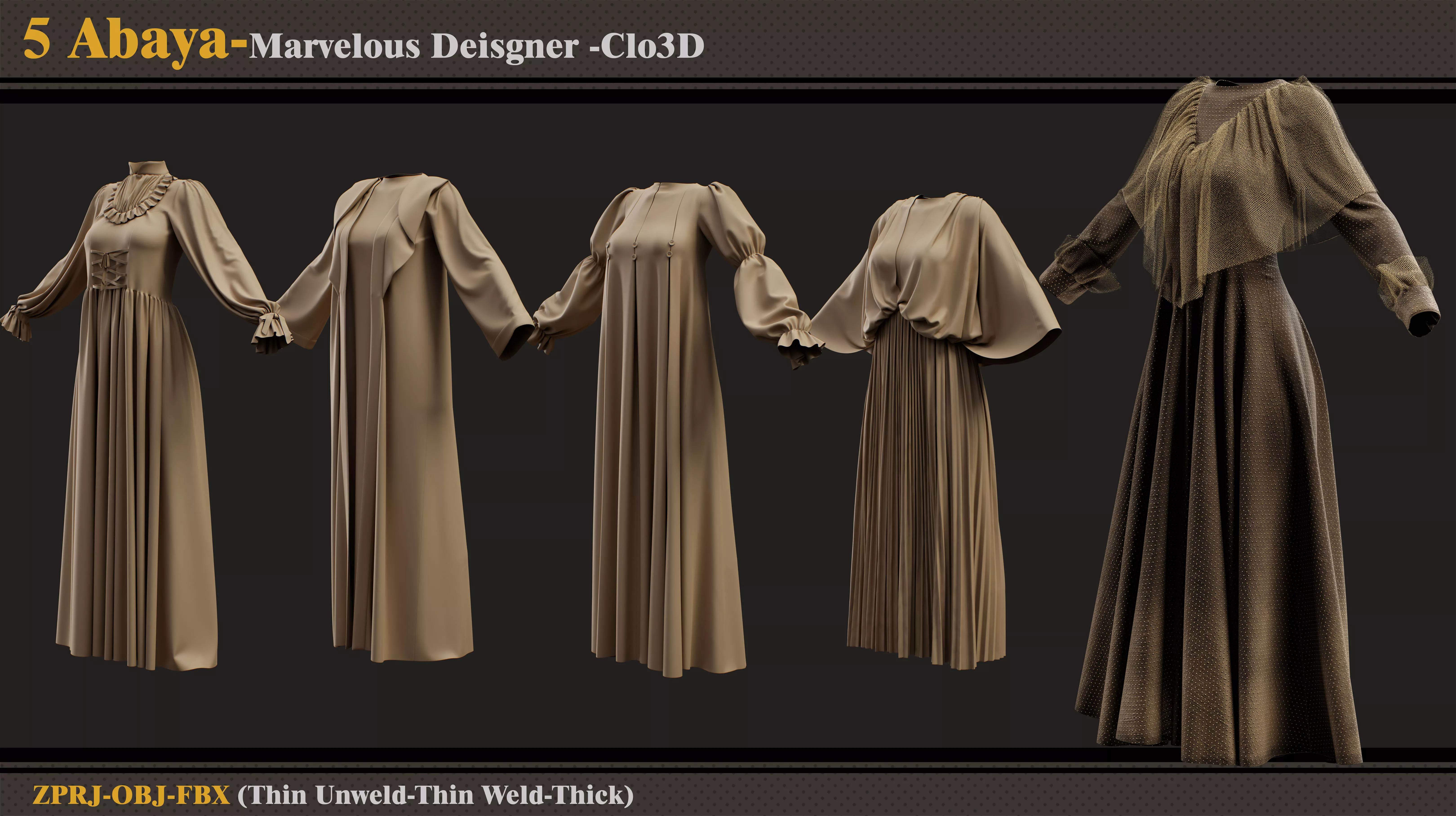 5 Abaya -MD-CLo3D -ZPRJ -FBX - OBJ 3D model