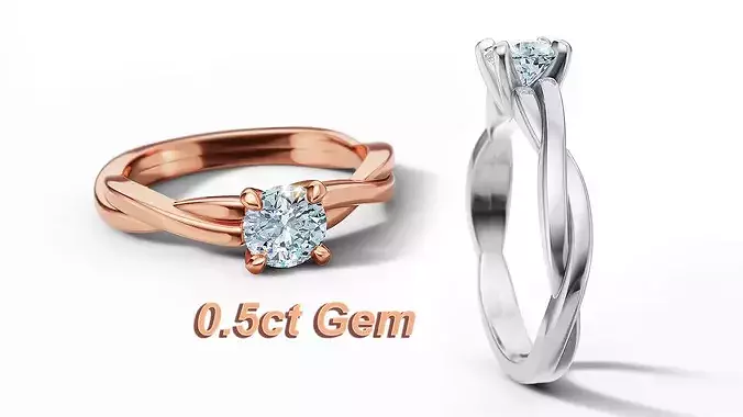 Solitaire Engagement Ring Woven band Half Carat Stone 