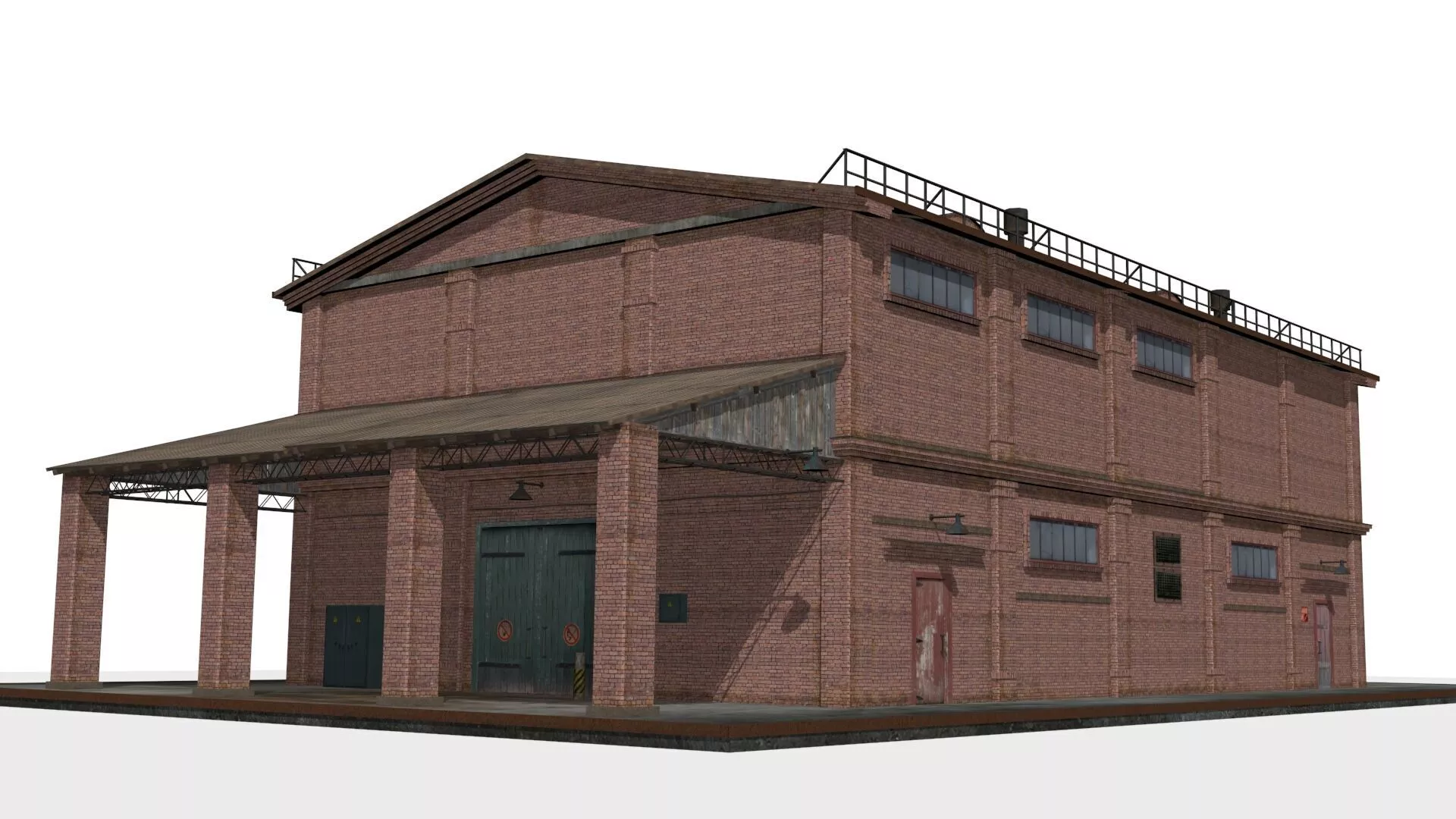 Old brick warehouse Low-poly 3D model