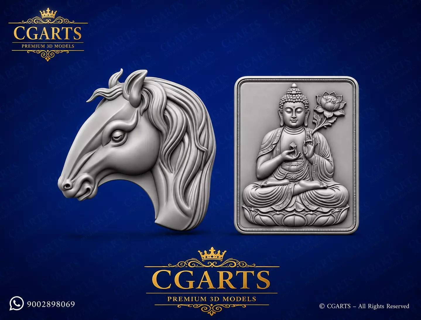 Horse Head Ring Buddha Relief Pendant 3D print model