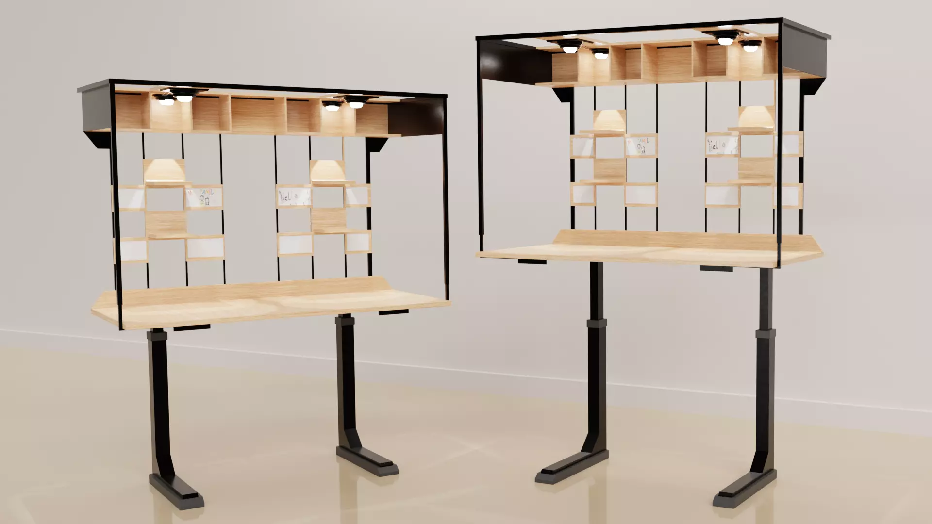 Modern Desk with Adjustable Height and Boards Low-poly 3D model