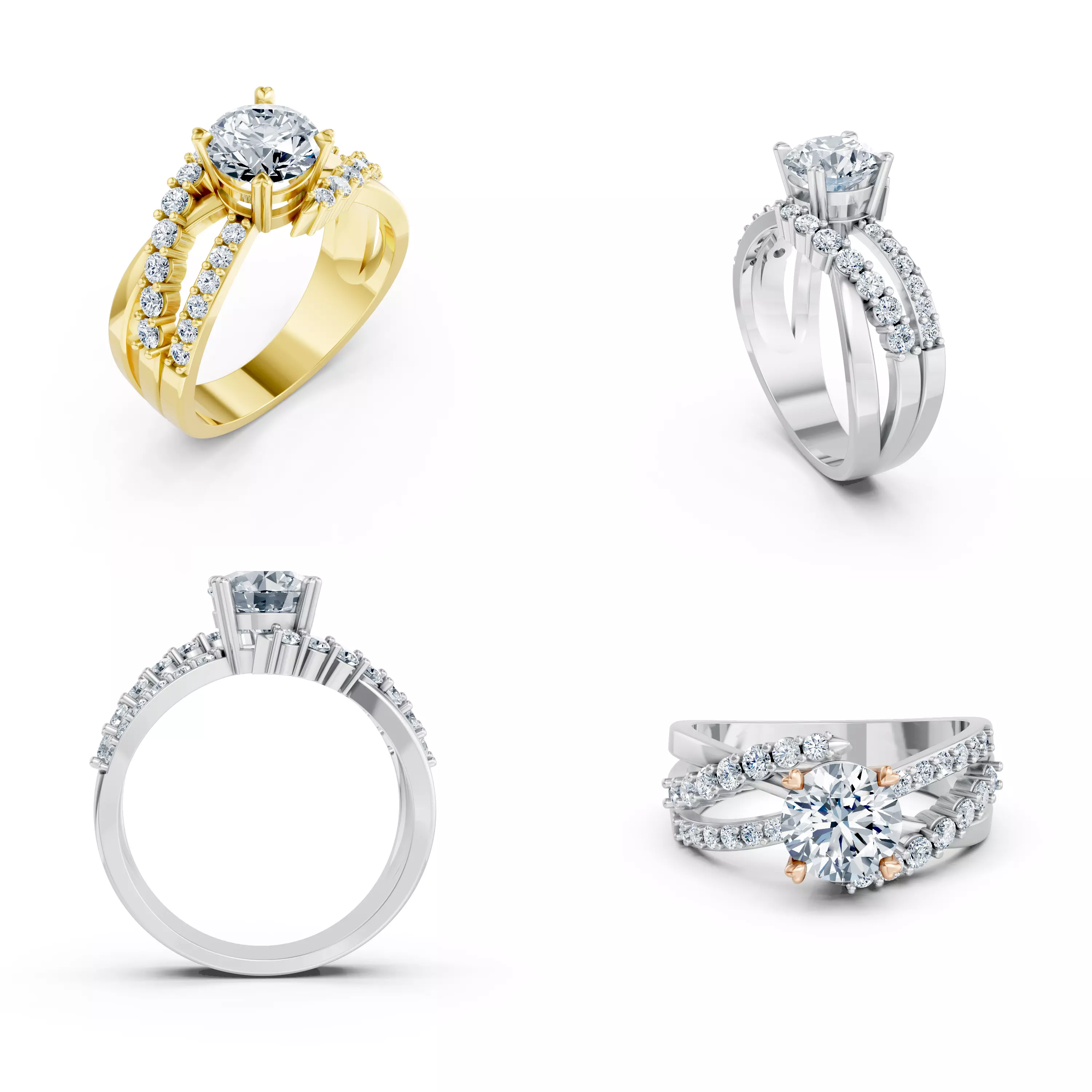 Luxury Split Shank Diamond Ring CAD Model 3D print model