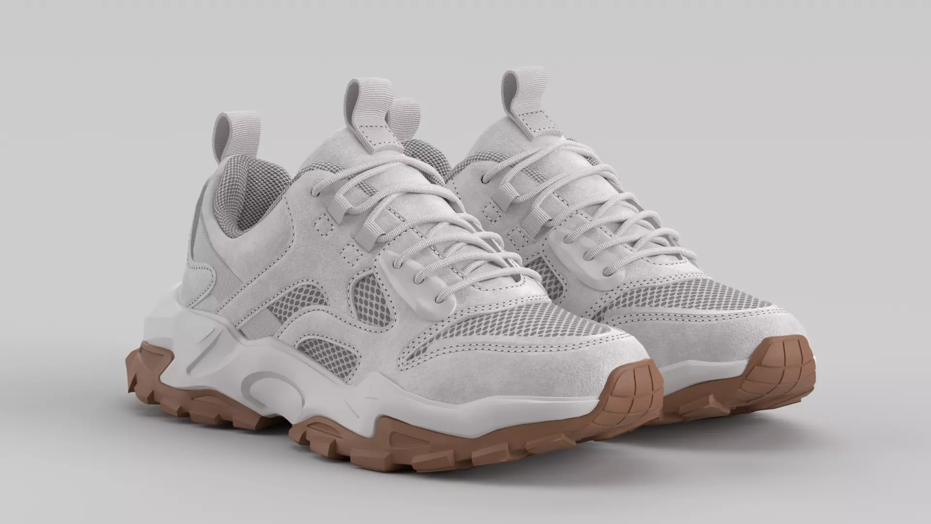 Chunky Grey Suede Shoe Sneaker Low-poly 3D model