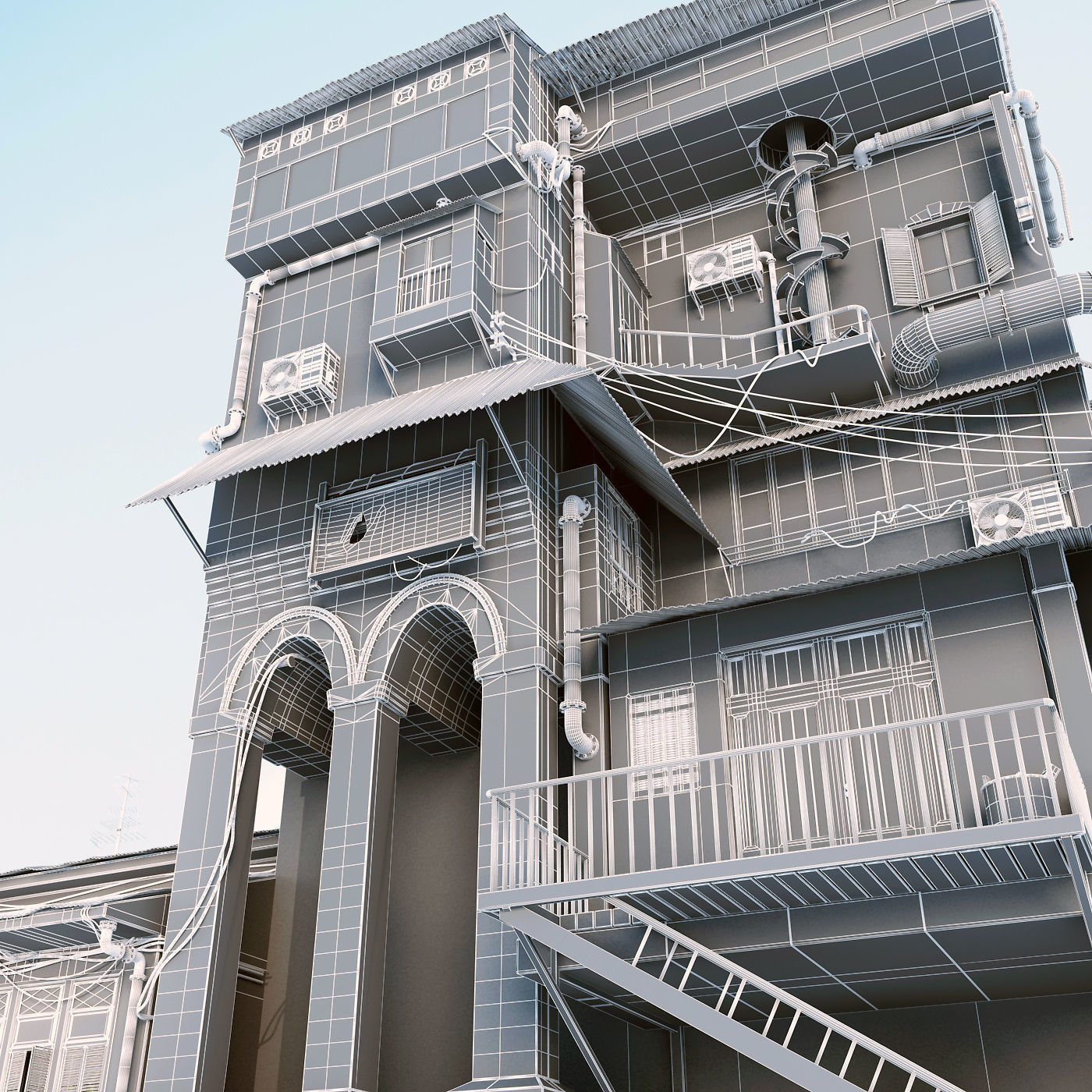 Building with stairs and balconies 3D model_16