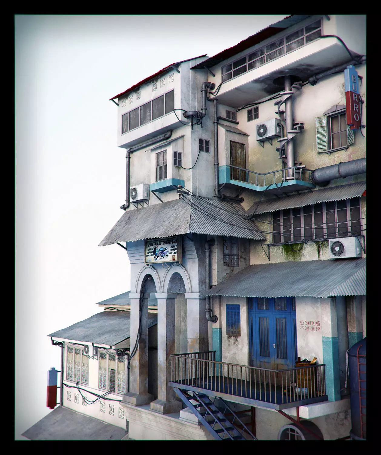 Building with stairs and balconies 3D model_0