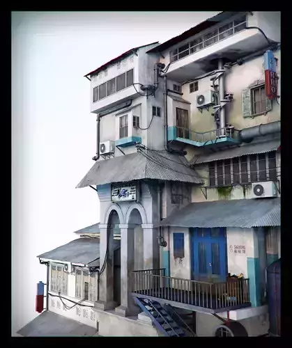 Building with stairs and balconies 3D model