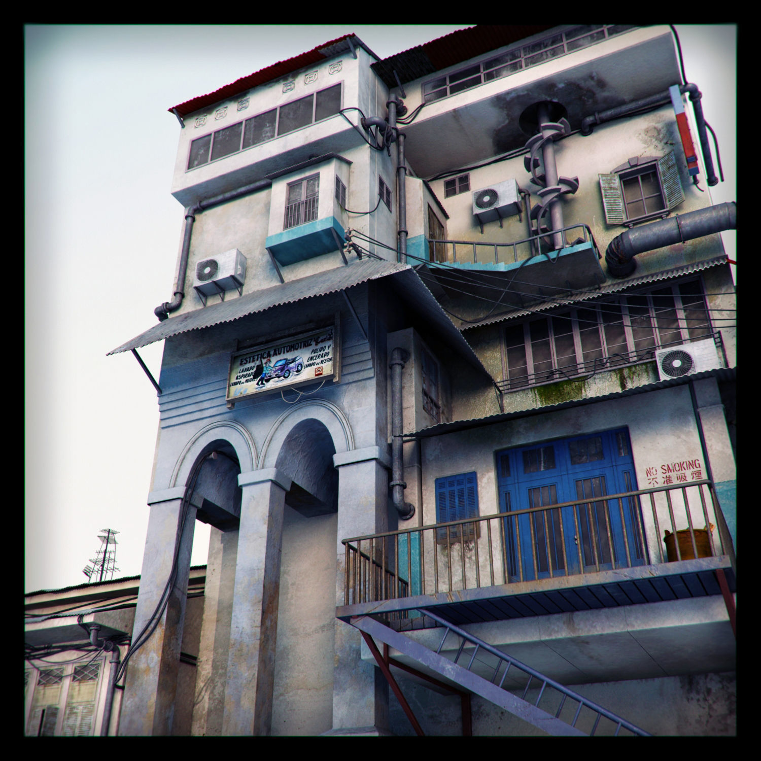 Building with stairs and balconies 3D model_3