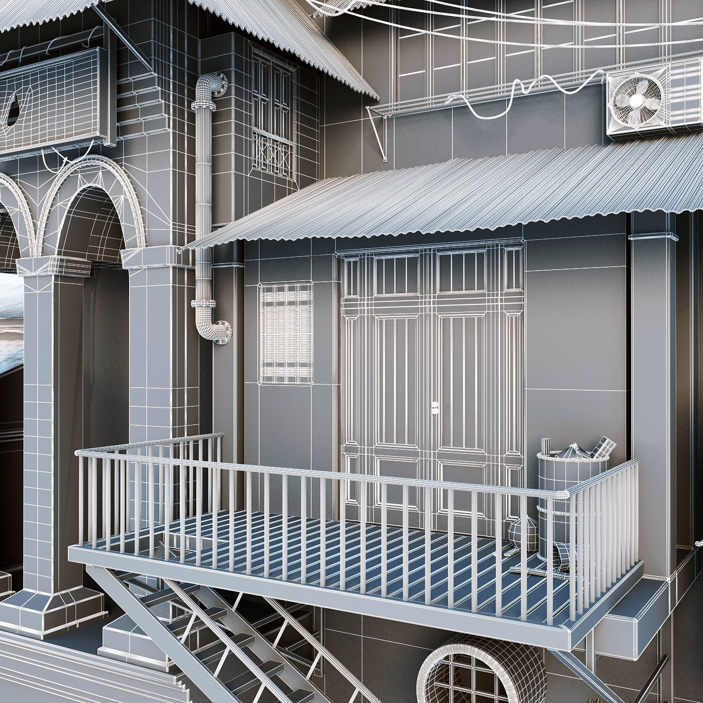 Building with stairs and balconies 3D model_22