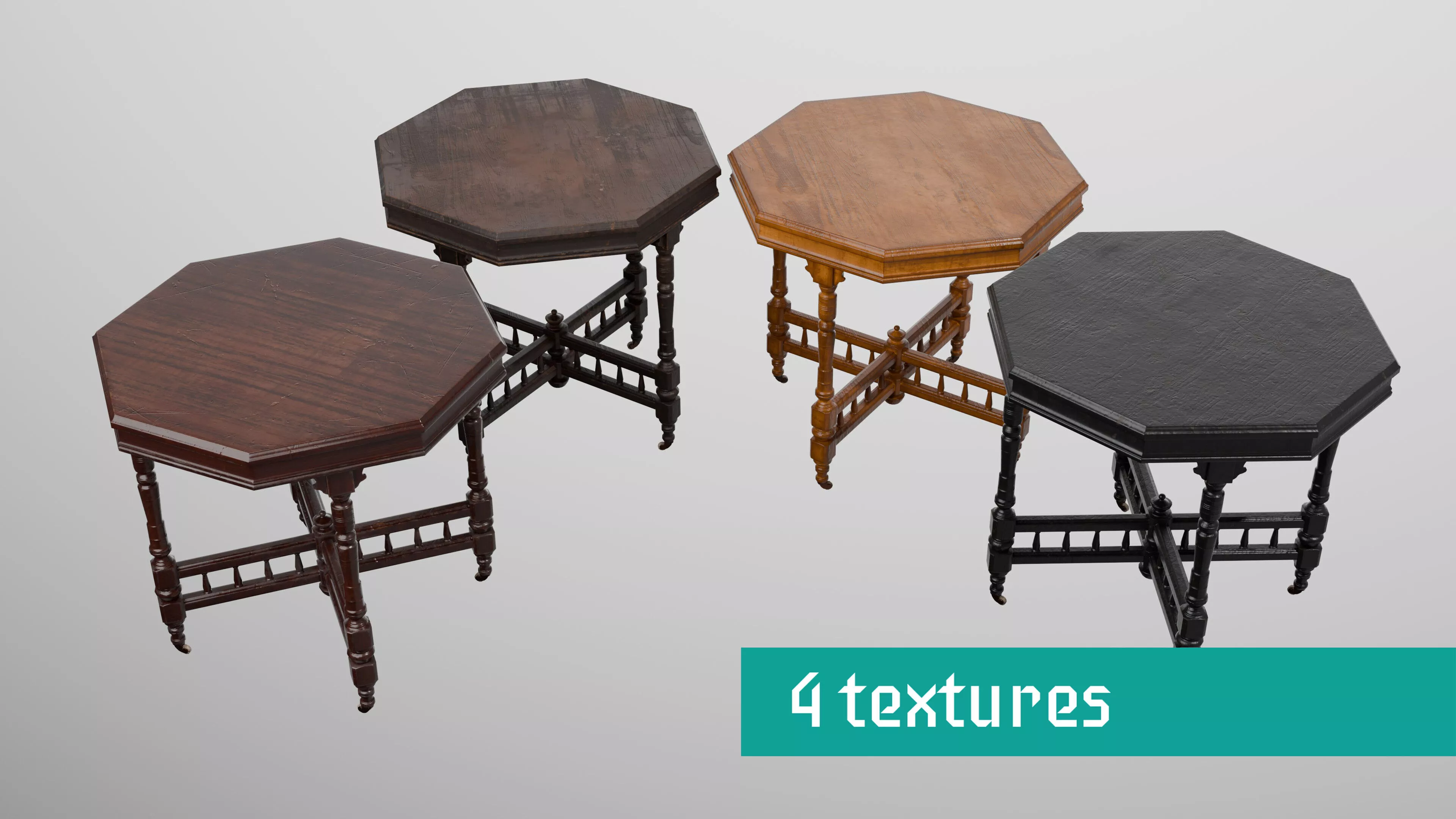 Victorian Octagonal Side Table 4 Textures Low-poly 3D model
