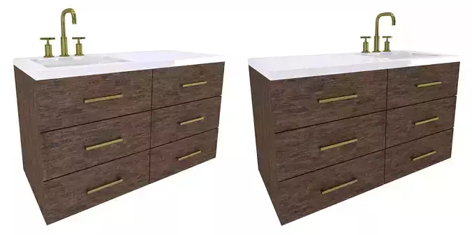 Vanity bathroom with drawers and brass faucet